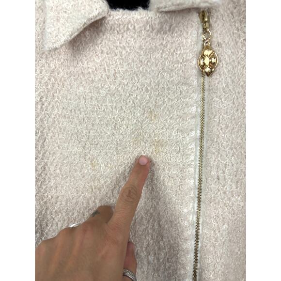 VTG St. John Collection Marie Gray Jacket Cream Asymmetrical Zip Wool USA Sz 12 - Picture 16 of 16